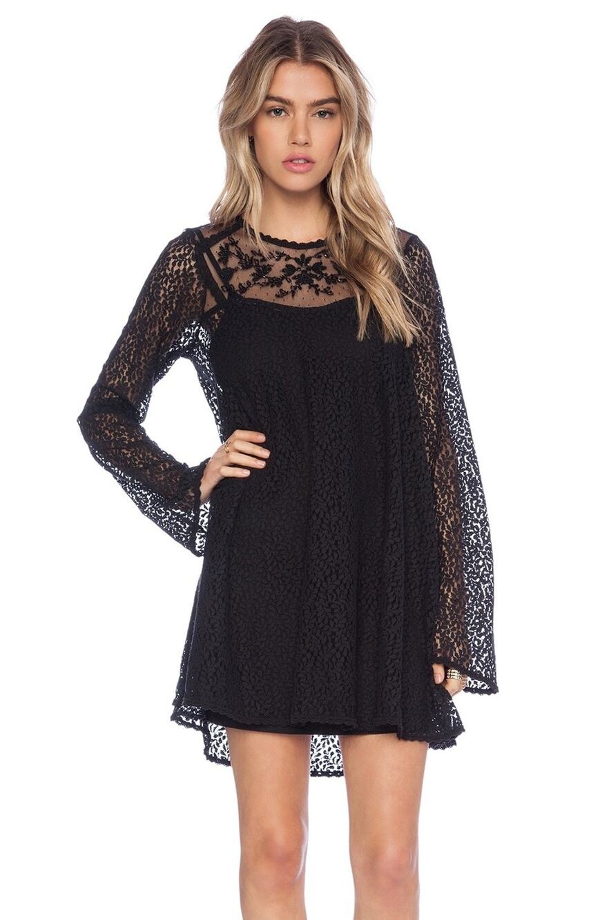 New Free People Rodeo Bella Sheer Lace Mini Dress $168 Black XS Embellished